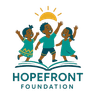 Hopefront Foundation logo — three joyful children standing on an open book beneath a rising sun